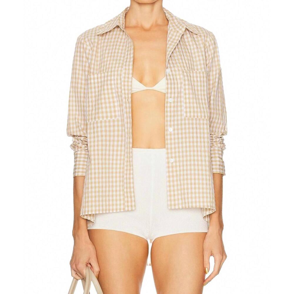 NEW ENZA COSTA textured gingham shirt in sand gingham